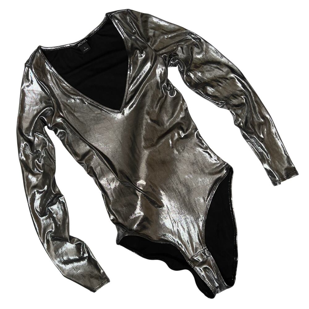 Monki Silver Metallic Bodysuit Size Small